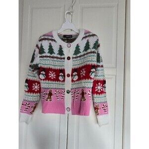33 Degrees Christmas Snowman Gingerbread Cardigan Sweater Womens XXS - NEW